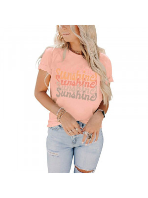 Summer Womens Short Sleeve T-Shirt Tops Ladies Casual Letter Basic Tee Blouse