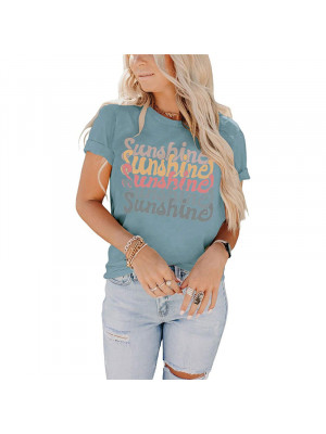 Summer Womens Short Sleeve T-Shirt Tops Ladies Casual Letter Basic Tee Blouse