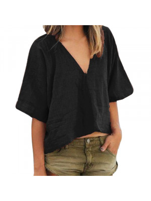 Summer Womens Short Sleeve Tops Blouse V-Neck Baggy Loose T Shirt Tee Tunic UK