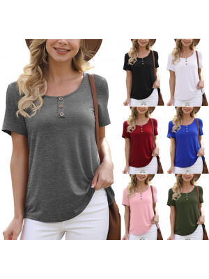 Women Button Summer Ladies Short Sleeve Blouse Casual T-shirt Tops Tee Plus Size