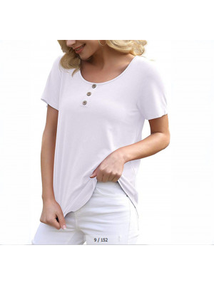 Women Button Summer Ladies Short Sleeve Blouse Casual T-shirt Tops Tee Plus Size