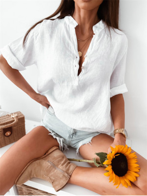 Summer Womens Short Sleeve Tunic Tops Lady Plain T-Shirt Blouse Tee V Neck Shirt