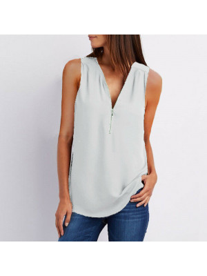 Women Summer Chiffon Vest Tops Sleeveless Blouse Zipper Tank T-Shirt Tee Shirt