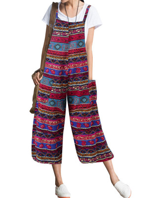 Boho Womens Casual Pocket Jumpsuit Ladies Cotton Linen Romper Playsuit Dungarees