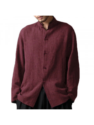 Men's Casual Cotton Linen Shirt Long Sleeve Loose Blouse Button Down Shirts Tops