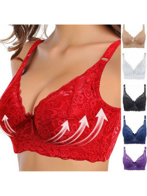 Women Ladies Bras  Underwired Lace Floral Bra Firm Hold Plus Size 34-46 C D