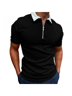 Mens Short Sleeve Polo Shirt Hawaiian Slim Fit Zipper Tops T Shirt Golf Blouse