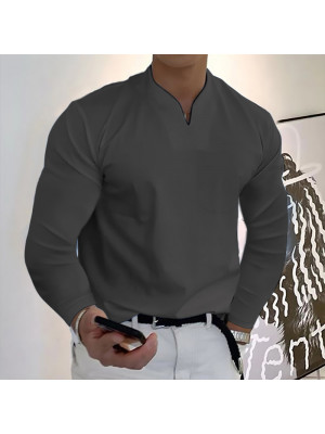Men Casual Long Sleeve Tops T-Shirt Muscle Plain Tee Slim Fit Pocket Work Blouse