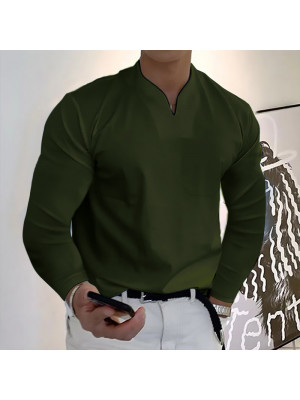 Men Casual Long Sleeve Tops T-Shirt Muscle Plain Tee Slim Fit Pocket Work Blouse