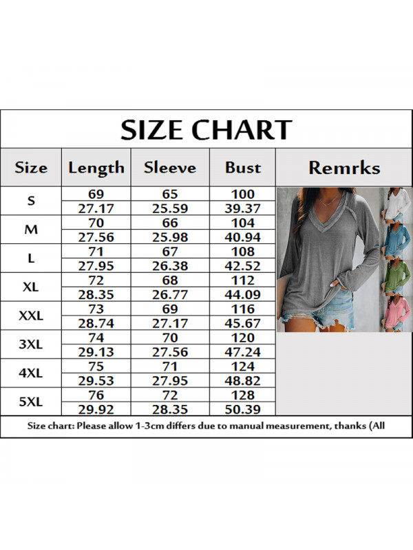  Plus Size Women Long Sleeve Loose Tops Ladies Casual V Neck Plain T Shirt Blouse