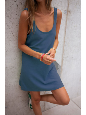 Womens Solid Color Sleeveless Summer Dress Ladies Short Loose Casual Sundress UK