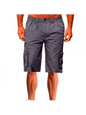 Mens Elastic Waist Cargo Shorts Summer Casual Combat Zipper Plain Pockets Pants