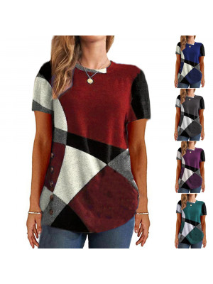 Plus Size Womens Geometric T-Shirts Short Sleeve Ladies Casual Loose Tops Blouse
