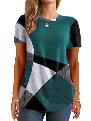 Plus Size Womens Geometric T-Shirts Short Sleeve Ladies Casual Loose Tops Blouse