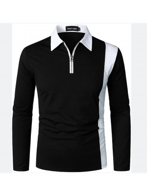 Mens Polo Work T-Shirt Slim Fit Zipper Long Sleeve Casual Business Soft Tops