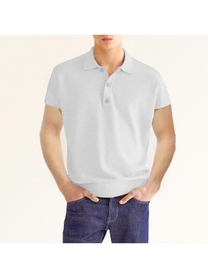 Mens Polo Shirt Slim Button Work T-Shirt Short Sleeves Casual Business Soft Tops