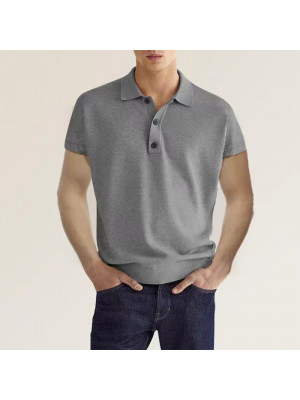 Mens Polo Shirt Slim Button Work T-Shirt Short Sleeves Casual Business Soft Tops