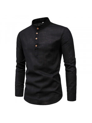Mens Work Plain T-Shirt Slim Fit Button Long Sleeve Casual Business Soft Tops