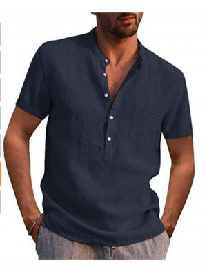 Summer Mens Shirts Tops Short Sleeve Casual Loose Buttons T-shirt Pocket Blouse