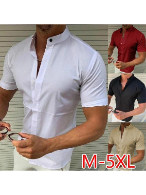 Mens Shirts Tops Summer Short Sleeve Casual Loose Buttons T-shirt Dress Blouse