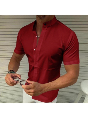 Mens Shirts Tops Summer Short Sleeve Casual Loose Buttons T-shirt Dress Blouse