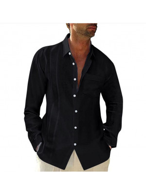 Mens Linen Style Long Sleeve Casual Fit Formal Dress Tops Tee Shirt Blouse Top