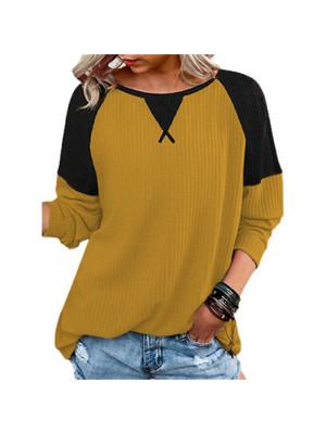 Women Waffle Long Sleeve V-Neck Loose Tops Casual Blouse T Shirt Cotton Shirt 