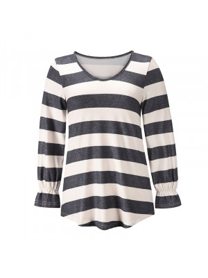 Women Casual Long Sleeve Striped Print Loose Tops Blouse T Shirt Pullover