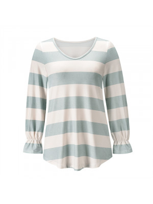 Women Casual Long Sleeve Striped Print Loose Tops Blouse T Shirt Pullover