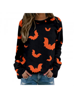 Women Halloween Long Sleeve Jumper Round Neck Tunic Shirt Sweater Oversize Tops