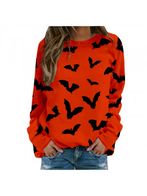 Women Halloween Long Sleeve Jumper Round Neck Tunic Shirt Sweater Oversize Tops