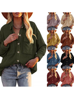Women Long Sleeve Corduroy Shirts Top Button Baggy Casual Blouse Tunic Plus Size