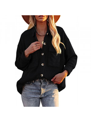 Women Long Sleeve Corduroy Shirts Top Button Baggy Casual Blouse Tunic Plus Size