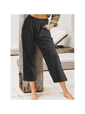 Women's Casual Cotton Linen Trousers Holiday Long Elastic Waist Pants
