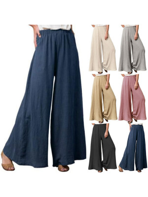 Womens Cotton Linen Long Trousers Pockets Loose Harem Pants Plus Bottoms