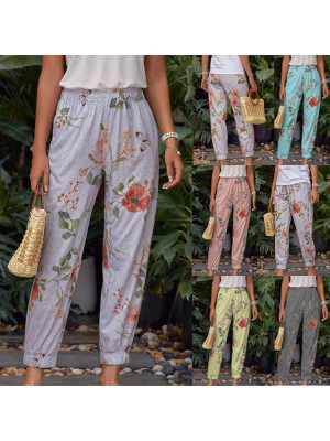 Womens Casual Flower Print Pants Boho Long Trousers
