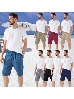 Mens Shorts Elasticated Waist Casual Pants Multi Pockets Combat Summer Shorts