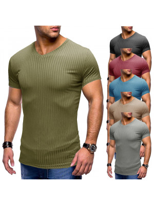 Mens Summer Short Sleeve T Shirt Plain Casual Gym Muscle V Neck Slim Fit Tops
