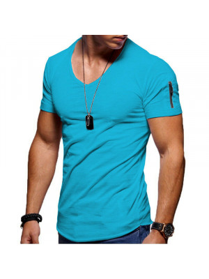 Mens Casual V Neck T Shirt Muscle Top Gym Crew Neck Short Sleeve Plain Tee S-5XL