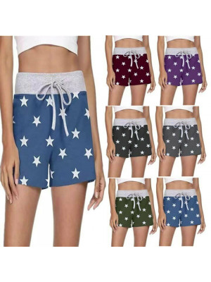 Womens Summer Drawstring Shorts Star Elastic Waist Casual Beach Short Hot Pants