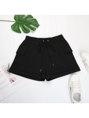 Womens Summer Drawstring Shorts Ladies Elastic Waist Pocket Loose Short Pants