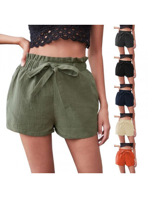 Ladies Shortie Shorts Bow Pockets Summer Holiday Beach Drawstring Casual Pants