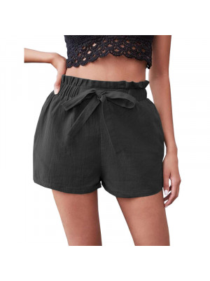 Ladies Shortie Shorts Bow Pockets Summer Holiday Beach Drawstring Casual Pants