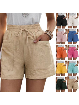UK Womens Elastic Waist Drawstring Hot Pants Pocket Summer Casual Shorts S - 5XL