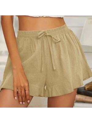 Plus Size Women's Cotton Linen Casual Shorts Ladies Wide Leg Pleated Short Pants
