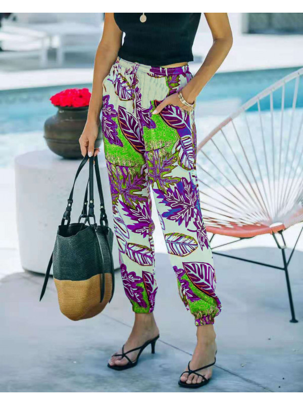 Womens Ladies Floral Print Italian Trousers Casual Joggers Jogging Bottoms Pants