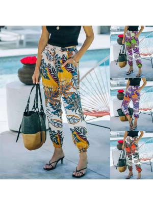 Womens Ladies Floral Print Italian Trousers Casual Joggers Jogging Bottoms Pants