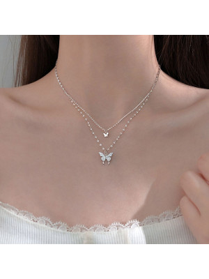 Womens Butterfly Diamond Pendant Multilayer Necklace Ladies Jewellery Gifts UK