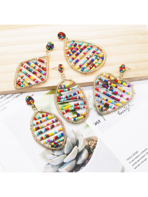 Boho Womens Colorful Beaded Geometry Heart Dangle Long Drop Earrings Jewelry UK