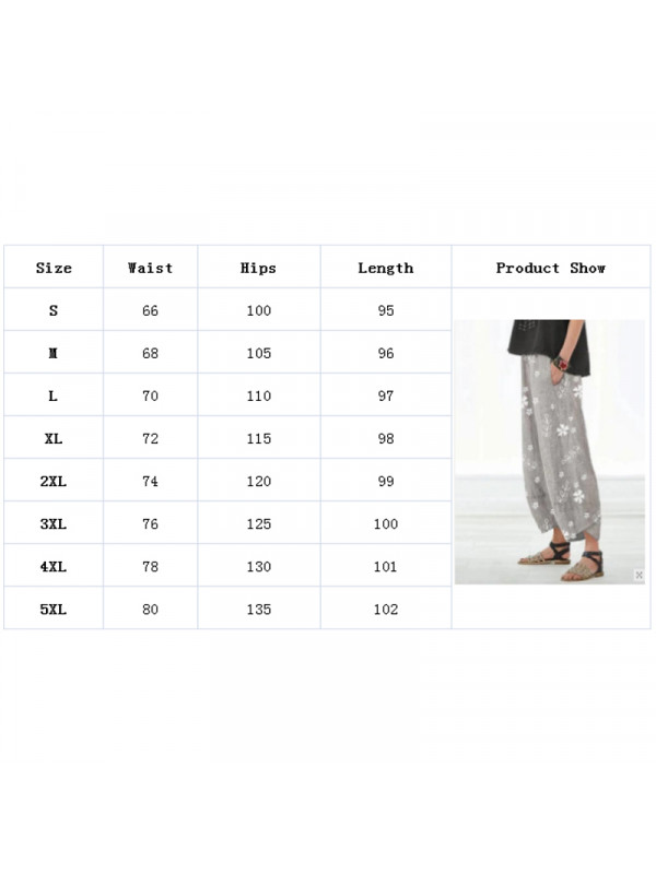New Summer Womens Floral Baggy Casual Pants Ladies Elastic Waist Pocket Trousers